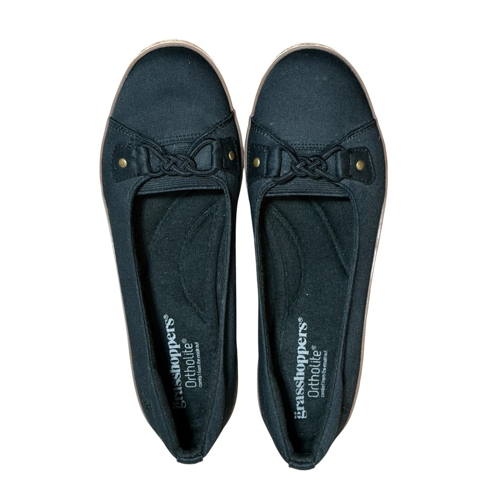 Grasshoppers Betty Black Fabric Cork Wedge Ortholite Slip On Shoes EF57920 8M